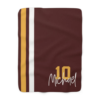 Personalized Sherpa Fleece Sports Blanket Burgundy and Gold