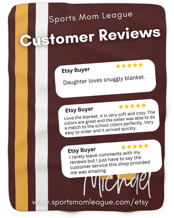 Personalized Sherpa Fleece Sports Blanket Burgundy and Gold