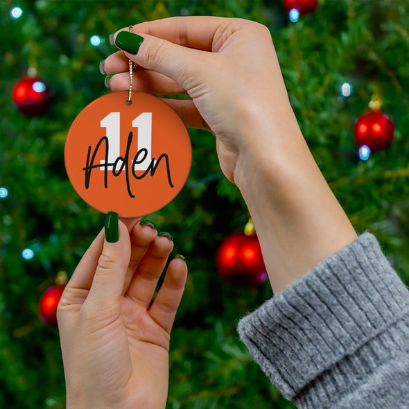 Personalized Orange Jersey Number Ornament| Ceramic Ornament