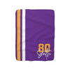 Purple and Yellow Sherpa Fleece Sports Blanket with name and jersey number