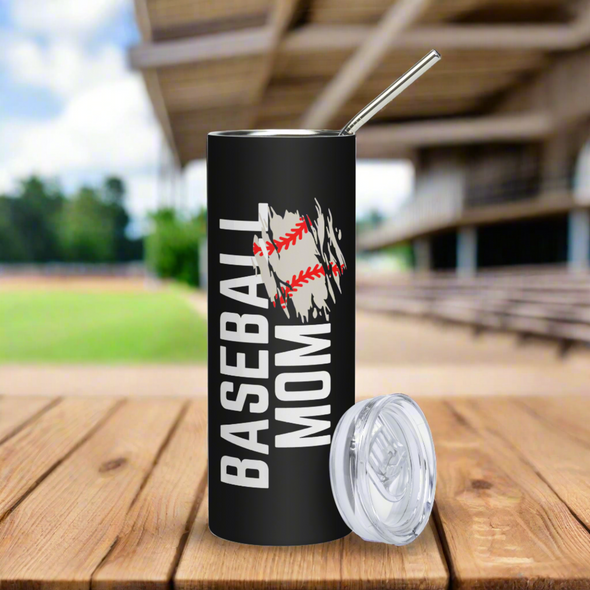 Baseball Mom Black Stainless Steel Tumbler