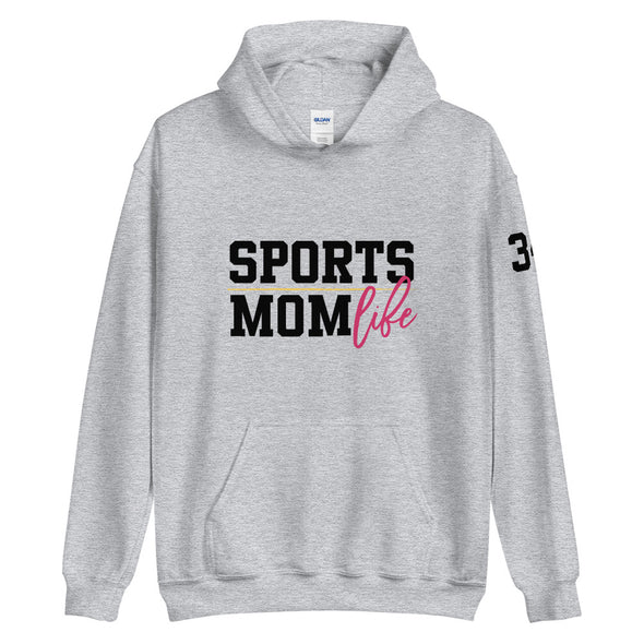 Sports Mom Life Hoodie, Personalize with Jersey Number (Unisex Sizing)