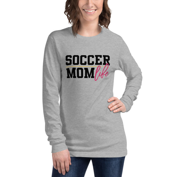 Soccer Mom Life Unisex Long Sleeve Tee, Personalize with Jersey Number