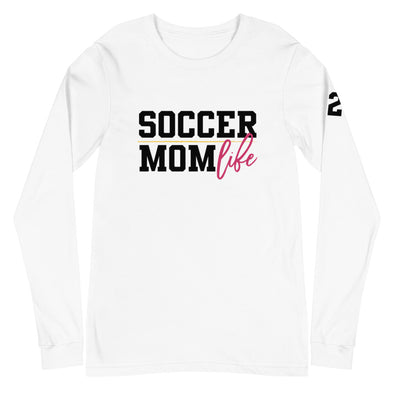 Soccer Mom Life Unisex Long Sleeve Tee, Personalize with Jersey Number